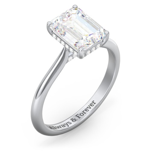 3 ct. (9x7mm) Emerald-Cut Moissanite Engagement Ring with Hidden Halo and Accents – 10K White Gold with Moissanite and Lab Diamond