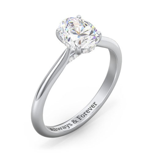 1.5 ct. (8x6mm) Oval Moissanite Engagement Ring with Hidden Halo and Accents – 10K White Gold with Moissanite and Lab Diamond