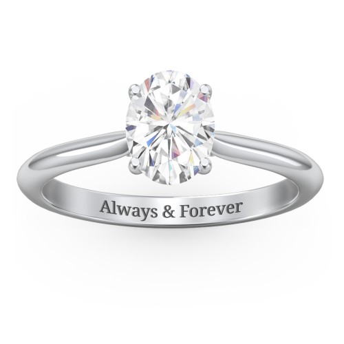 1.5 ct. (8x6mm) Oval Moissanite Engagement Ring with Hidden Halo and Accents – 10K White Gold with Moissanite and Lab Diamond