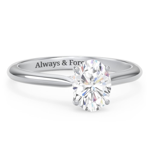 1.5 ct. (8x6mm) Oval Moissanite Engagement Ring with Hidden Halo and Accents – 10K White Gold with Moissanite and Lab Diamond