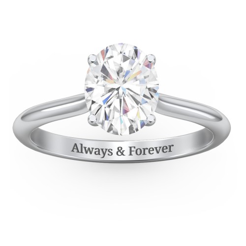 2 ct. (9x7mm) Oval Moissanite Engagement Ring with Hidden Halo and Accents – 10K White Gold with Moissanite and Lab Diamond