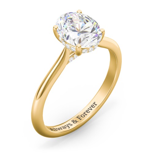 2 ct. (9x7mm) Oval Moissanite Engagement Ring with Hidden Halo and Accents – 10K Yellow Gold with Moissanite and Lab Diamond