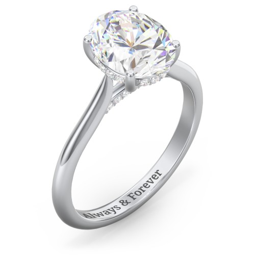 3 ct. (10x8mm) Oval Moissanite Engagement Ring with Hidden Halo and Accents – 10K White Gold with Moissanite and Lab Diamond