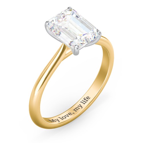 3 ct. (9x7mm) Emerald-Cut Moissanite Classic Two Tone Engagement Ring – 10K Yellow Gold with Moissanite