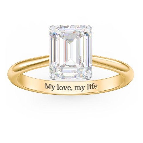 3 ct. (9x7mm) Emerald-Cut Moissanite Classic Two Tone Engagement Ring – 10K Yellow Gold with Moissanite