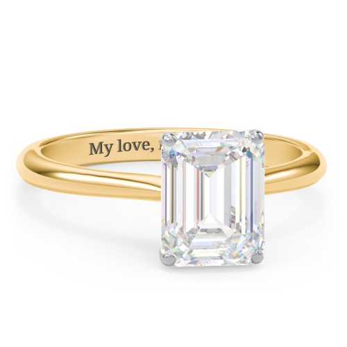 3 ct. (9x7mm) Emerald-Cut Moissanite Classic Two Tone Engagement Ring – 10K Yellow Gold with Moissanite