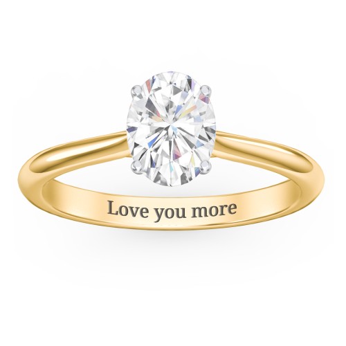1.5 ct. (8x6mm) Oval Moissanite Classic Two Tone Engagement Ring – 10K Yellow Gold with Moissanite