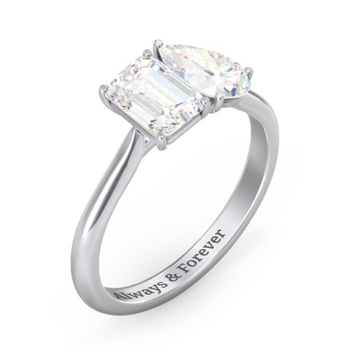 Toi et Moi Pear and Emerald Cut Moissanite Engagement Ring - 2 ctw. – 10K White Gold with Moissanite