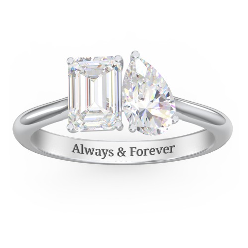 Toi et Moi Pear and Emerald Cut Moissanite Engagement Ring - 2 ctw. – 10K White Gold with Moissanite
