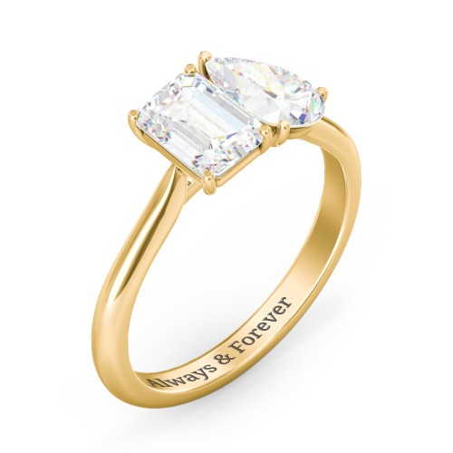 Toi et Moi Pear and Emerald Cut Moissanite Engagement Ring - 2 ctw. – 10K Yellow Gold with Moissanite