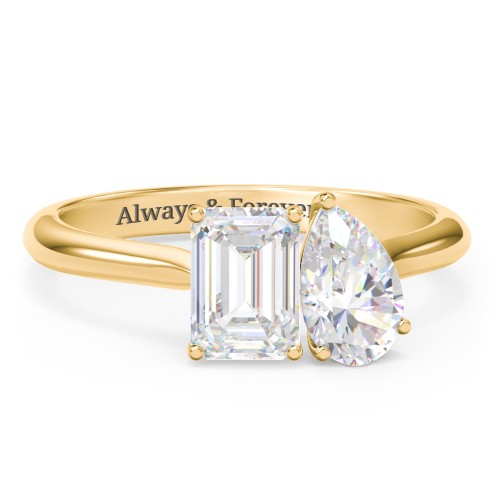 Toi et Moi Pear and Emerald Cut Moissanite Engagement Ring - 2 ctw. – 10K Yellow Gold with Moissanite
