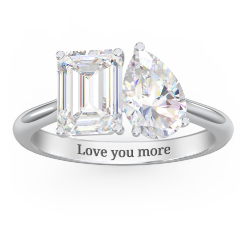 Toi et Moi Pear and Emerald Cut Moissanite Engagement Ring - 3.5 ctw. – 10K White Gold with Moissanite