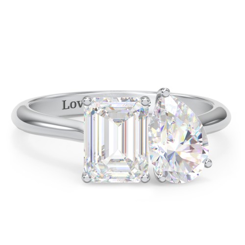 Toi et Moi Pear and Emerald Cut Moissanite Engagement Ring - 3.5 ctw. – 10K White Gold with Moissanite