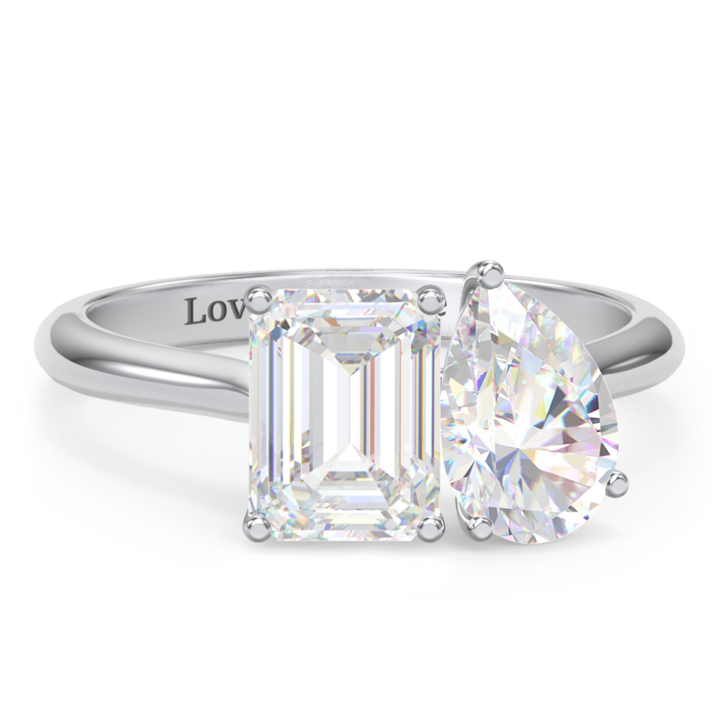 Toi et Moi Pear and Emerald Cut Moissanite Engagement Ring - 3.5 ctw.