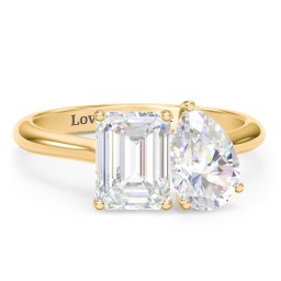 Toi et Moi Pear and Emerald Cut Moissanite Engagement Ring - 3.5 ctw. in 10K Solid Yellow Gold