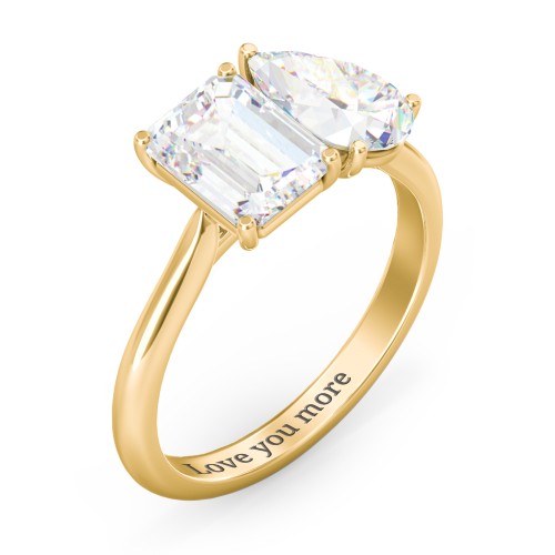 Toi et Moi Pear and Emerald Cut Moissanite Engagement Ring - 3.5 ctw. – 10K Yellow Gold with Moissanite