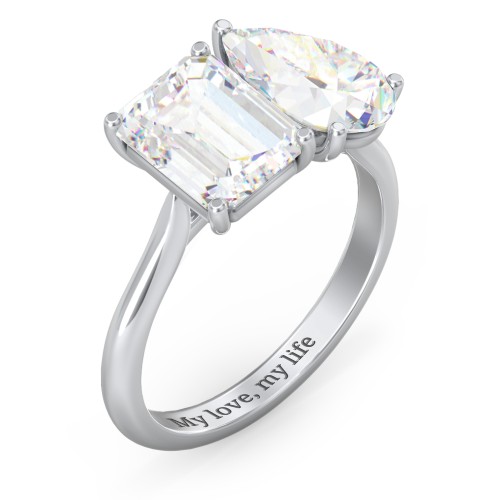 Toi et Moi Pear and Emerald Cut Moissanite Engagement Ring - 5.5 ctw. – 10K White Gold with Moissanite