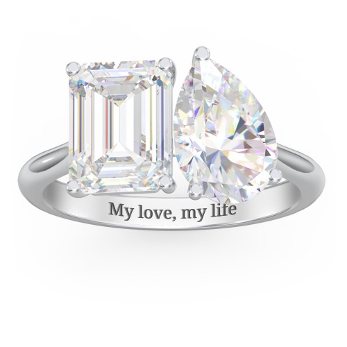 Toi et Moi Pear and Emerald Cut Moissanite Engagement Ring - 5.5 ctw. – 10K White Gold with Moissanite