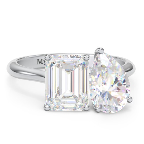 Toi et Moi Pear and Emerald Cut Moissanite Engagement Ring - 5.5 ctw. – 10K White Gold with Moissanite