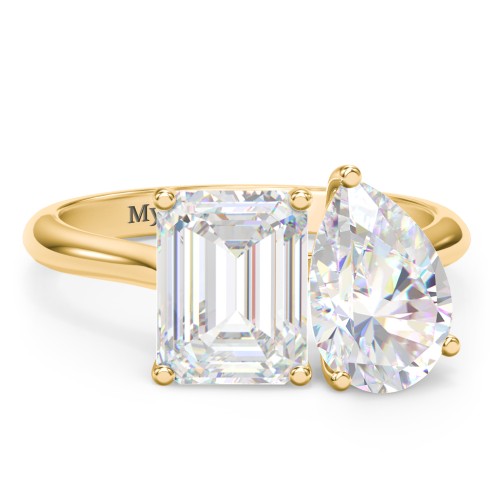Toi et Moi Pear and Emerald Cut Moissanite Engagement Ring - 5.5 ctw. – 10K Yellow Gold with Moissanite