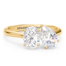 Toi et Moi Oval and Pear Moissanite Engagement Ring with Hidden Halos & Accents – 3 ctw. in 10K Solid Yellow Gold with Moissanite and Lab Diamond