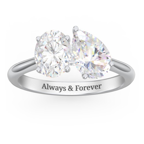 Toi et Moi Oval and Pear Moissanite Engagement Ring with Hidden Halos & Accents – 3 ctw. – 10K White Gold with Moissanite and Lab Diamond