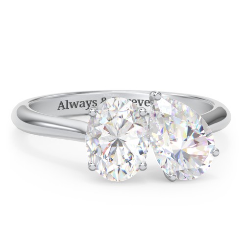 Toi et Moi Oval and Pear Moissanite Engagement Ring with Hidden Halos & Accents – 3 ctw. – 10K White Gold with Moissanite and Lab Diamond
