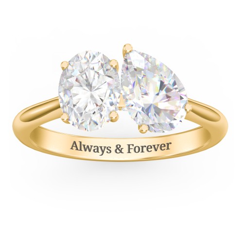 Toi et Moi Oval and Pear Moissanite Engagement Ring with Hidden Halos & Accents – 3 ctw. – 10K Yellow Gold with Moissanite and Lab Diamond