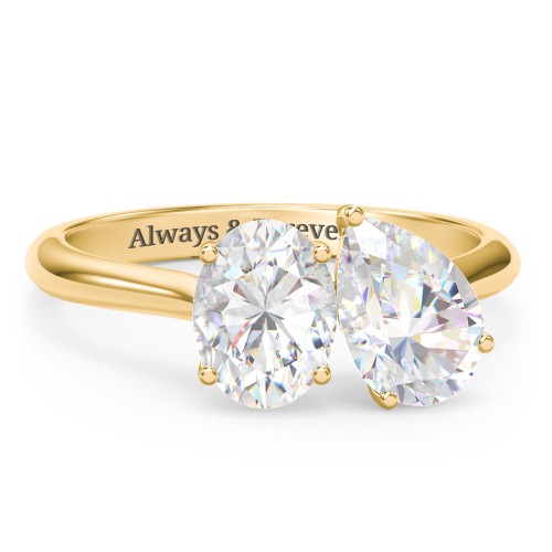 Toi et Moi Oval and Pear Moissanite Engagement Ring with Hidden Halos & Accents – 3 ctw. – 10K Yellow Gold with Moissanite and Lab Diamond