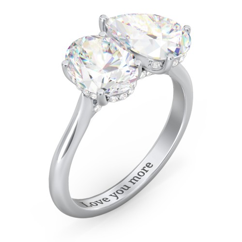 Toi et Moi Oval and Pear Moissanite Engagement Ring with Hidden Halos & Accents – 4 ctw. – 10K White Gold with Moissanite and Lab Diamond