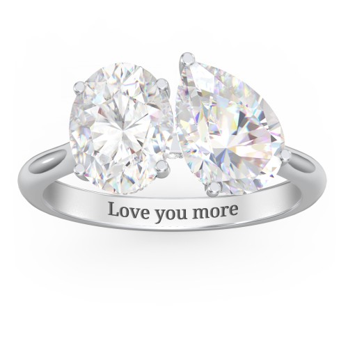 Toi et Moi Oval and Pear Moissanite Engagement Ring with Hidden Halos & Accents – 4 ctw. – 10K White Gold with Moissanite and Lab Diamond