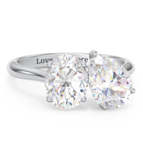 Toi et Moi Oval and Pear Moissanite Engagement Ring with Hidden Halos & Accents – 4 ctw. – 10K White Gold with Moissanite and Lab Diamond