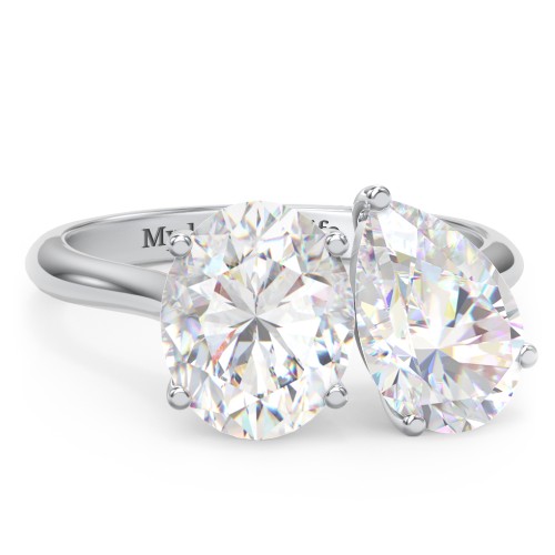 Toi et Moi Oval and Pear Moissanite Engagement Ring with Hidden Halos & Accents – 6 ctw.