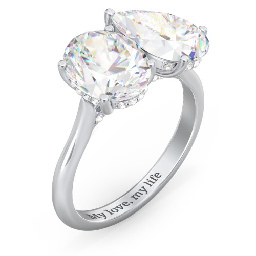 Toi et Moi Oval and Pear Moissanite Engagement Ring with Hidden Halos & Accents – 6 ctw. – 10K White Gold with Moissanite and Lab Diamond