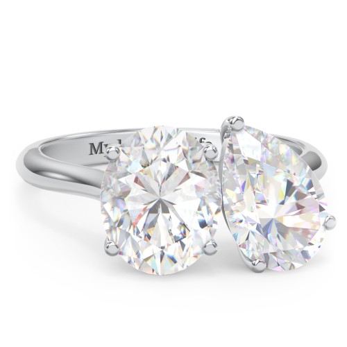 Toi et Moi Oval and Pear Moissanite Engagement Ring with Hidden Halos & Accents – 6 ctw. – 10K White Gold with Moissanite and Lab Diamond