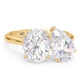 Toi et Moi Oval and Pear Moissanite Engagement Ring with Hidden Halos & Accents – 6 ctw. in 10K Solid Yellow Gold