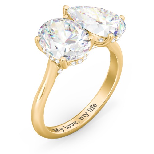 Toi et Moi Oval and Pear Moissanite Engagement Ring with Hidden Halos & Accents – 6 ctw. – 10K Yellow Gold with Moissanite and Lab Diamond