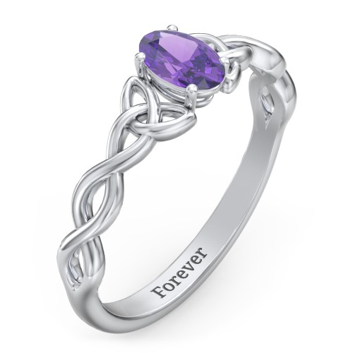 Oval Solitaire Celtic Trinity Knot Engagement Ring – Sterling Silver with Amethyst