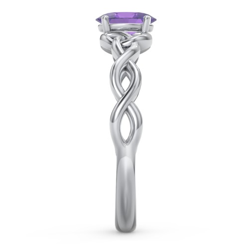 Oval Solitaire Celtic Trinity Knot Engagement Ring – Sterling Silver with Amethyst