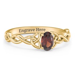 Oval Solitaire Celtic Trinity Knot Engagement Ring in 18K Gold Plated Silver with Garnet