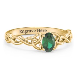 Oval Solitaire Celtic Trinity Knot Engagement Ring in 18K Gold Plated Silver with Emerald