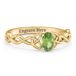Oval Solitaire Celtic Trinity Knot Engagement Ring in 18K Gold Plated Silver with Peridot