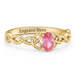 Oval Solitaire Celtic Trinity Knot Engagement Ring in 18K Gold Plated Silver with Pink Tourmaline