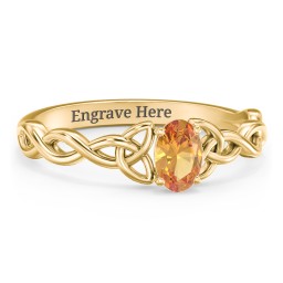 Oval Solitaire Celtic Trinity Knot Engagement Ring in 18K Gold Plated Silver with Citrine