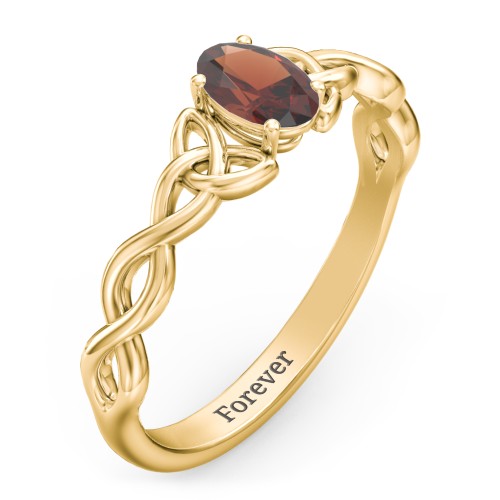 Oval Solitaire Celtic Trinity Knot Engagement Ring – 18K Gold Plated Silver with Garnet