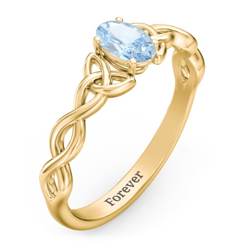 Oval Solitaire Celtic Trinity Knot Engagement Ring – 18K Gold Plated Silver with Aquamarine