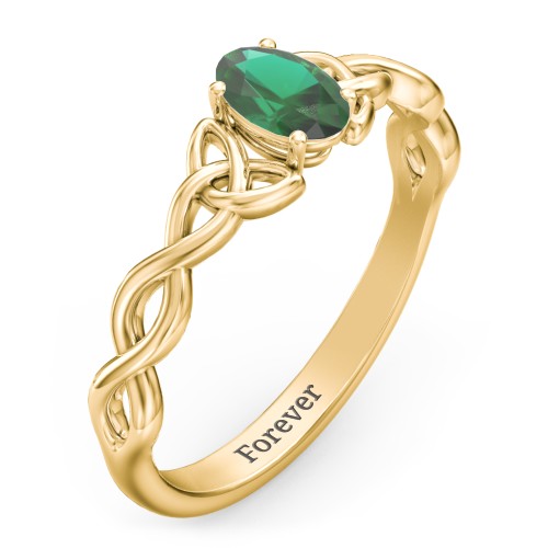 Oval Solitaire Celtic Trinity Knot Engagement Ring – 18K Gold Plated Silver with Emerald