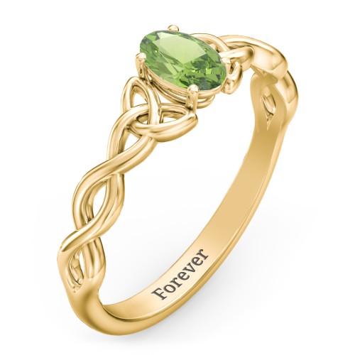 Oval Solitaire Celtic Trinity Knot Engagement Ring – 18K Gold Plated Silver with Peridot