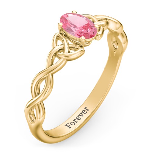 Oval Solitaire Celtic Trinity Knot Engagement Ring – 18K Gold Plated Silver with Pink Tourmaline