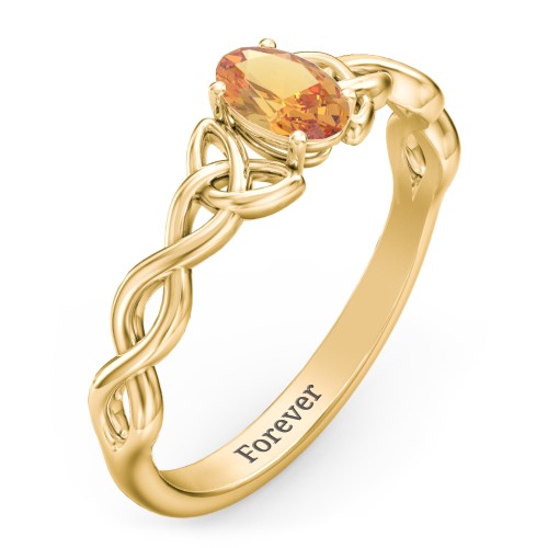 Oval Solitaire Celtic Trinity Knot Engagement Ring – 18K Gold Plated Silver with Citrine